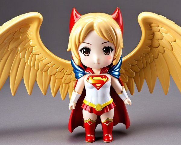 Stylized superheroine action figure with golden wings