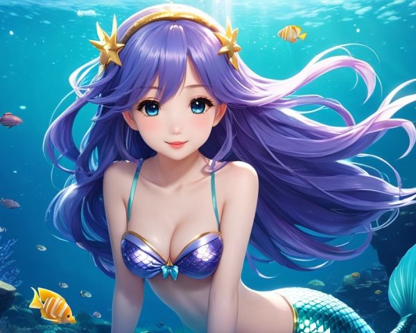 Vibrant Underwater Scene with a Mermaid and Marine Life