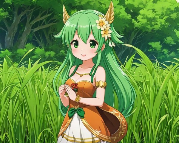 Cheerful Animated Character in Lush Green Field