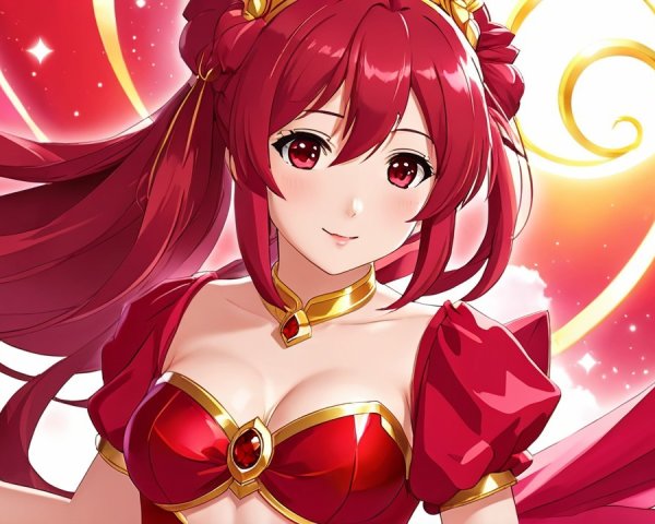 Vibrant Anime Character with Red Hair and Outfit
