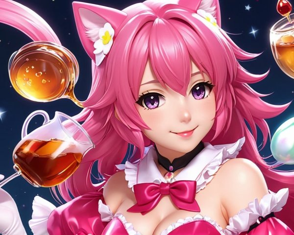 Anime-style digital painting of a young woman in maid outfit