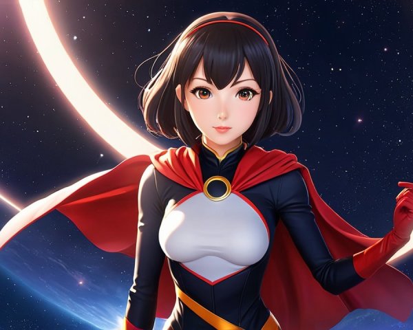 Heroic Character in Cosmic Setting with Starry Sky