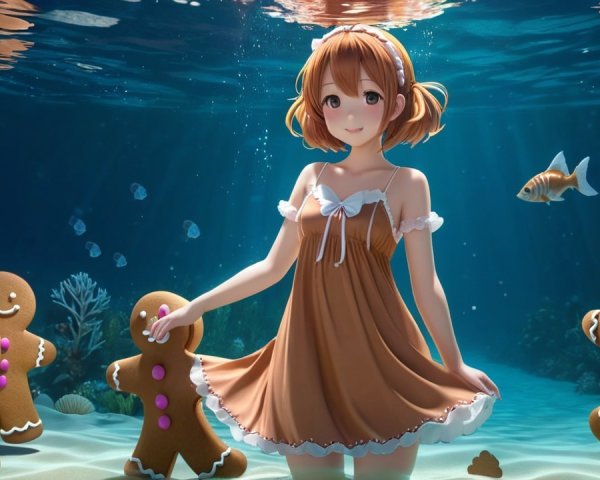 Whimsical Underwater Scene with Gingerbread Men