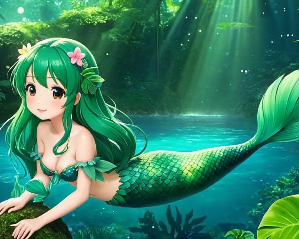 Animated mermaid in a tropical underwater setting
