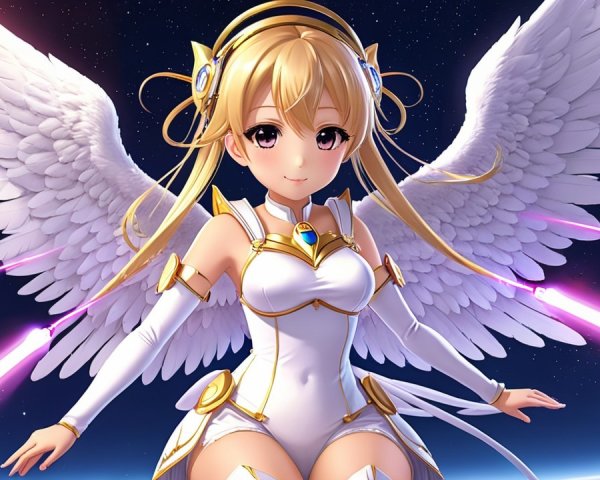 Anime Character with Long Blonde Hair and Wings