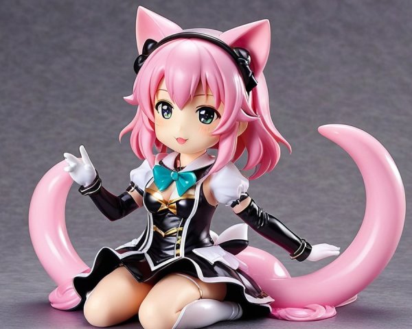 Cute Character with Pink Hair and Cat Ears