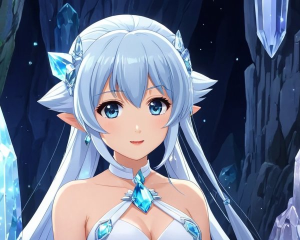 Character with Light Blue Hair in Crystal Setting
