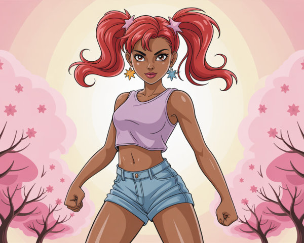 Vibrant Anime Illustration of Dark-Skinned Woman