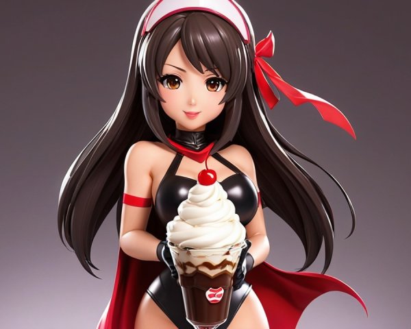 Stylized figure of a girl with dessert cup and outfit