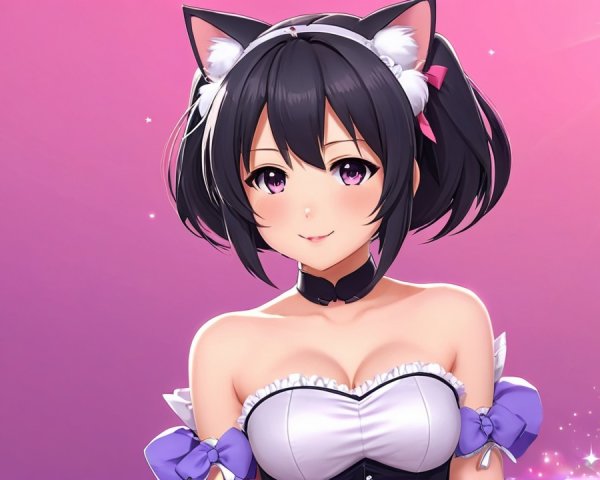 Character with Cat Ears in a Dreamy Pink Setting