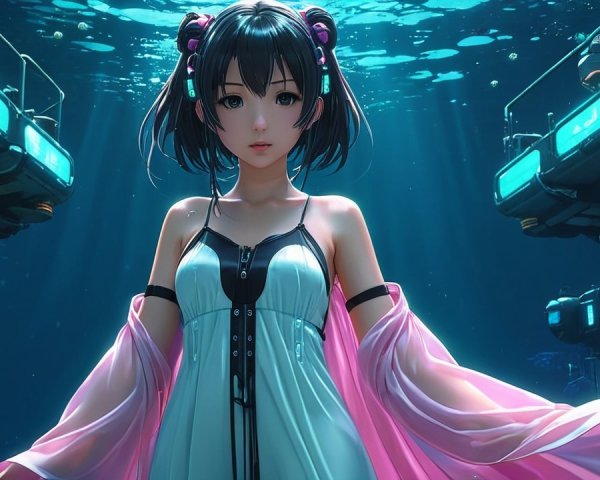 Futuristic Underwater Scene with Glowing Technology
