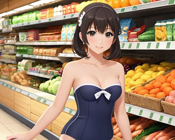 Vibrant Grocery Store Scene with Animated Character
