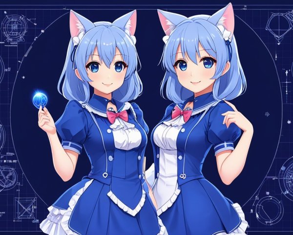 Animated Characters with Blue Hair and Cat Ears