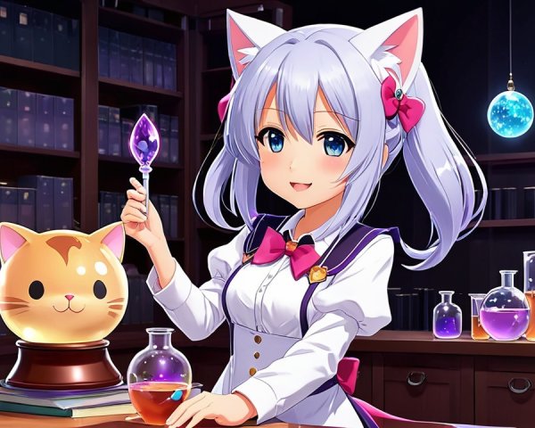 Anime Girl in Colorful Chemistry Lab with Potions