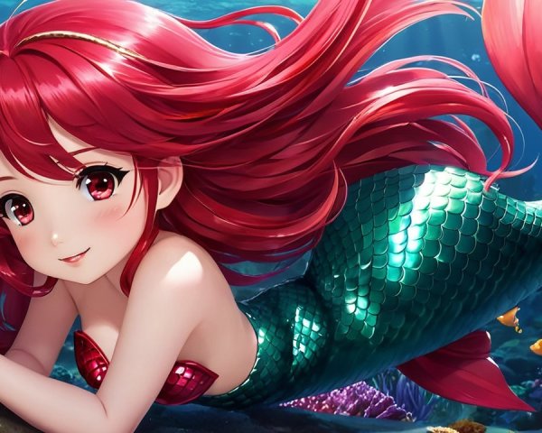 Vibrant Underwater Scene with Mermaid and Coral