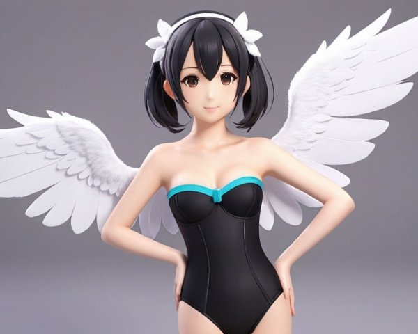Stylized anime character with black hair and wings