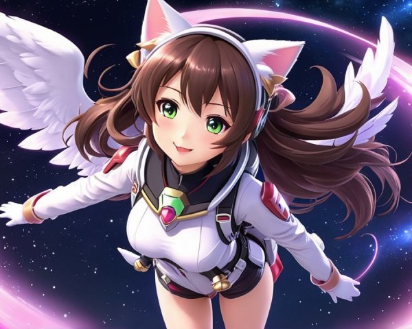 Whimsical Anime Character with Cat Ears and Wings