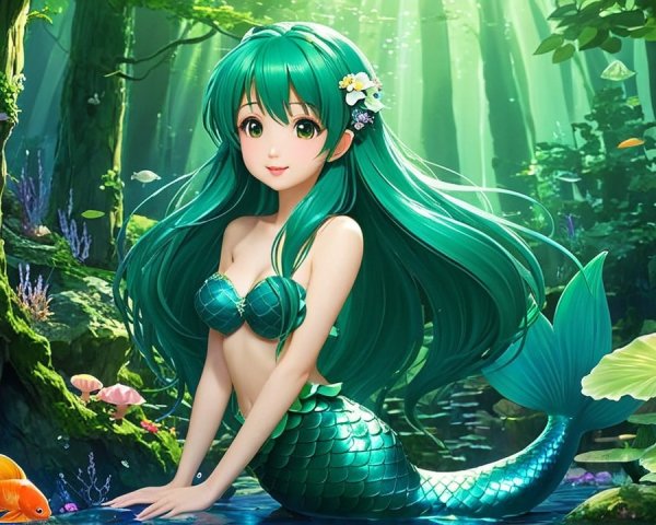 Whimsical Mermaid in a Vibrant Underwater Scene
