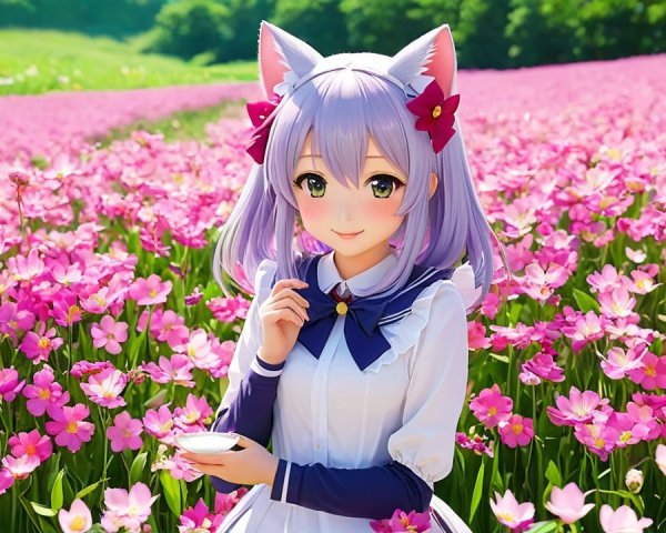Anime Character in a Vibrant Flower Field