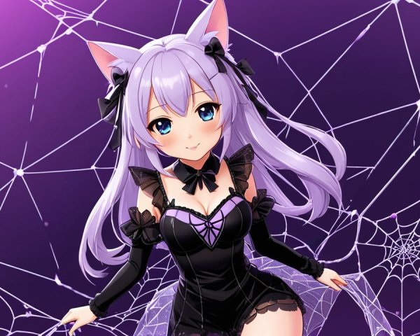 Anime Character with Cat Ears and Lavender Hair