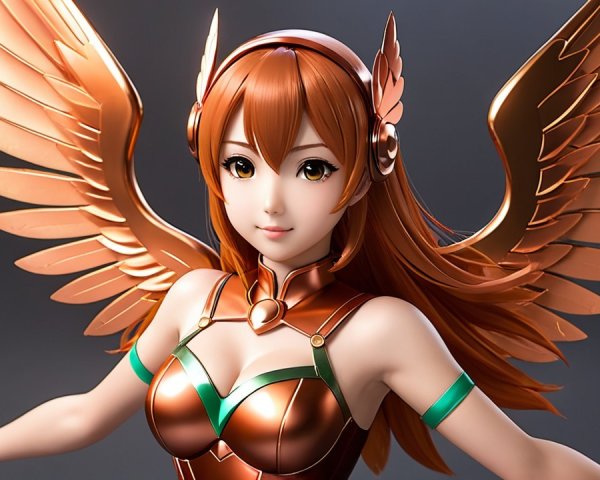 Winged Figurine with Bronze Wings and Metallic Outfit