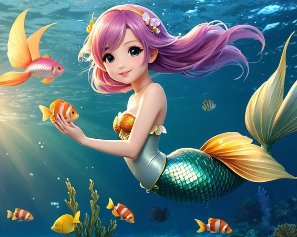Vibrant Underwater Scene with Mermaid and Marine Life