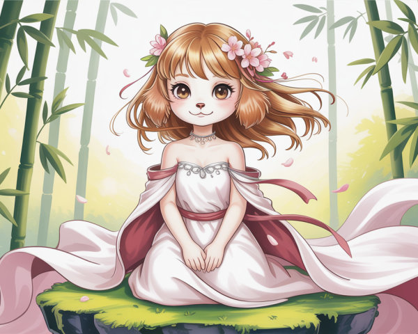 Detailed anime illustration of a kemonomimi girl in nature