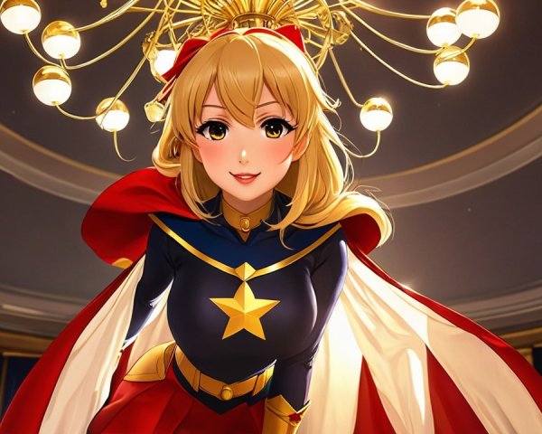 Confident Female Figure in Vibrant Superhero Costume