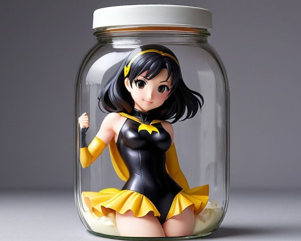 Vibrant Female Superhero Figurine in Glass Jar