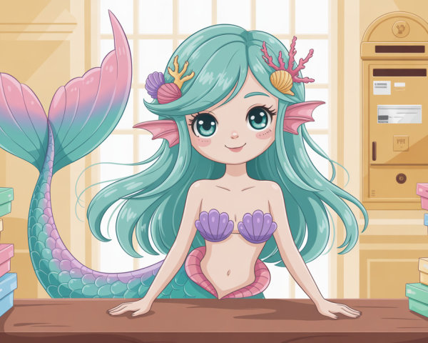 Whimsical Mermaid Illustration with Colorful Boxes