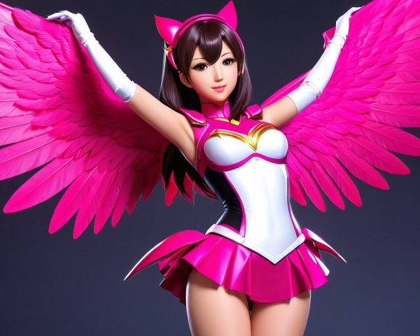 Character with Pink Wings and Stylish Costume Design