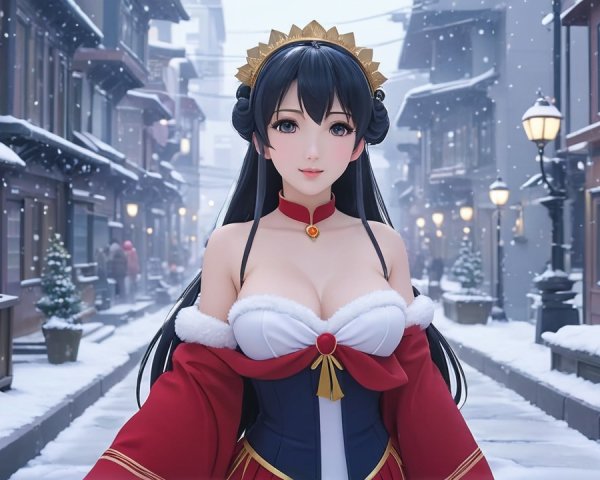 Anime-style character in a snowy picturesque street