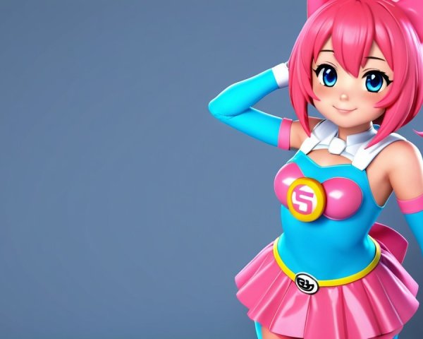 Cheerful Anime Character with Pink Hair and Cat Ears