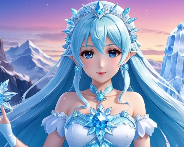 Ice-themed character in a winter landscape scene