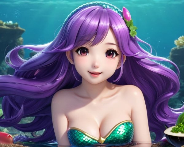 Underwater Scene with Mermaid and Colorful Coral