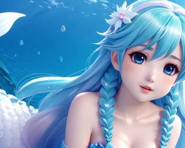Whimsical Underwater Scene with Mermaid and Bubbles