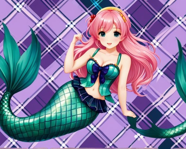Charming Mermaid with Pink Hair and Teal Eyes