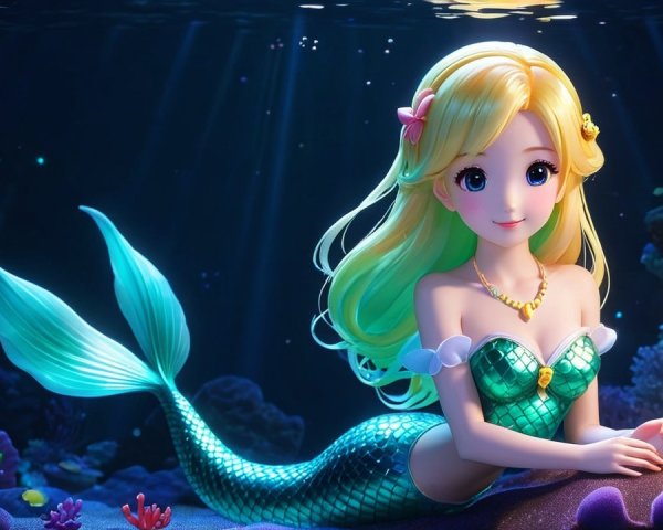 Vibrant Underwater Scene with a Charming Mermaid