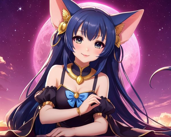 Anime Character with Cat Features and Dreamy Background