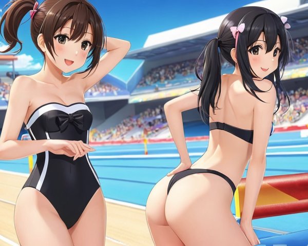 Animated Characters at a Swimming Competition Venue