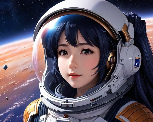 Young Astronaut Contemplating Distant Planet View