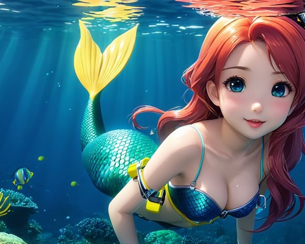 Vibrant Underwater Scene with Mermaid and Coral Reefs