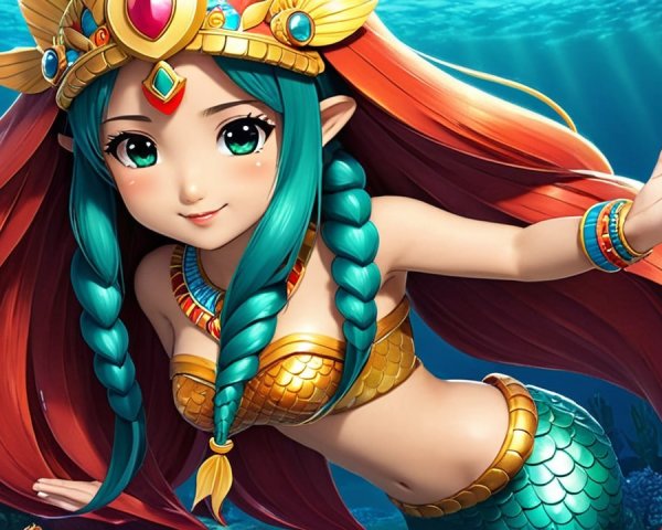Vibrant Underwater Scene with Cheerful Mermaid