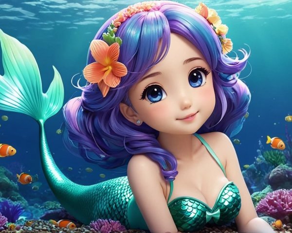 Whimsical Underwater Scene with Mermaid and Coral Reefs