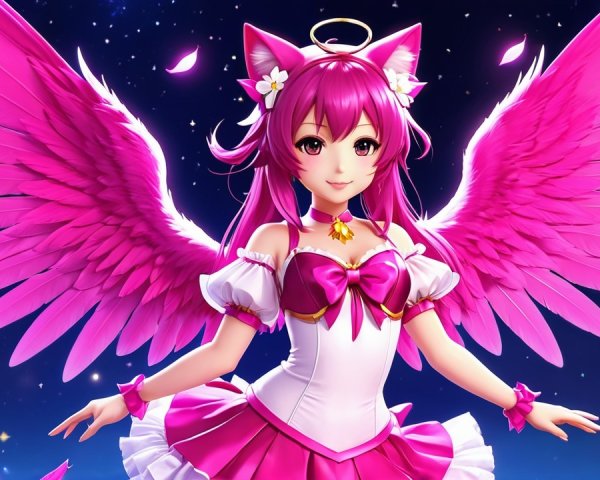 Vibrant Anime Character with Pink Hair and Wings