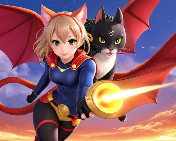 Young female character with cat ears and dragon wings