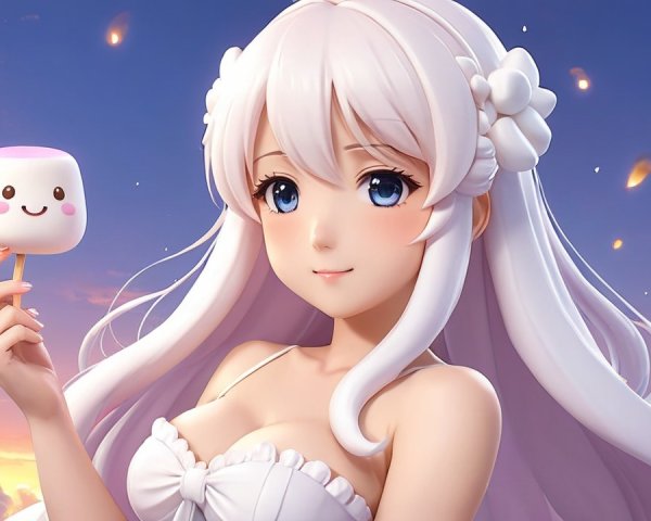 Charming Character with White Hair and Blue Eyes