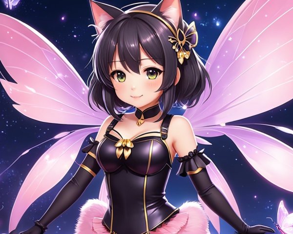 Whimsical Character with Cat Ears and Wings