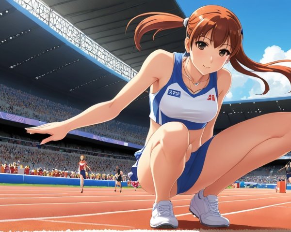Young Female Athlete on Running Track Ready to Compete