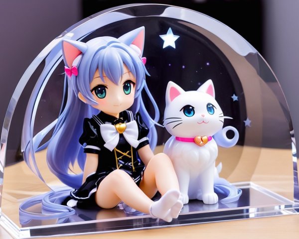 Anime Figure of Girl with Blue Hair and Cat Ears